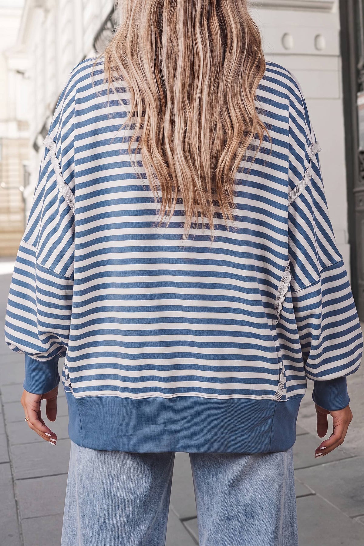 Striped Split Hem Oversized Sweatshirt