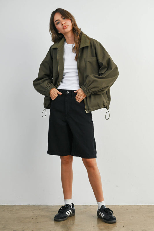 Cord Collar Zip-Front Jacket