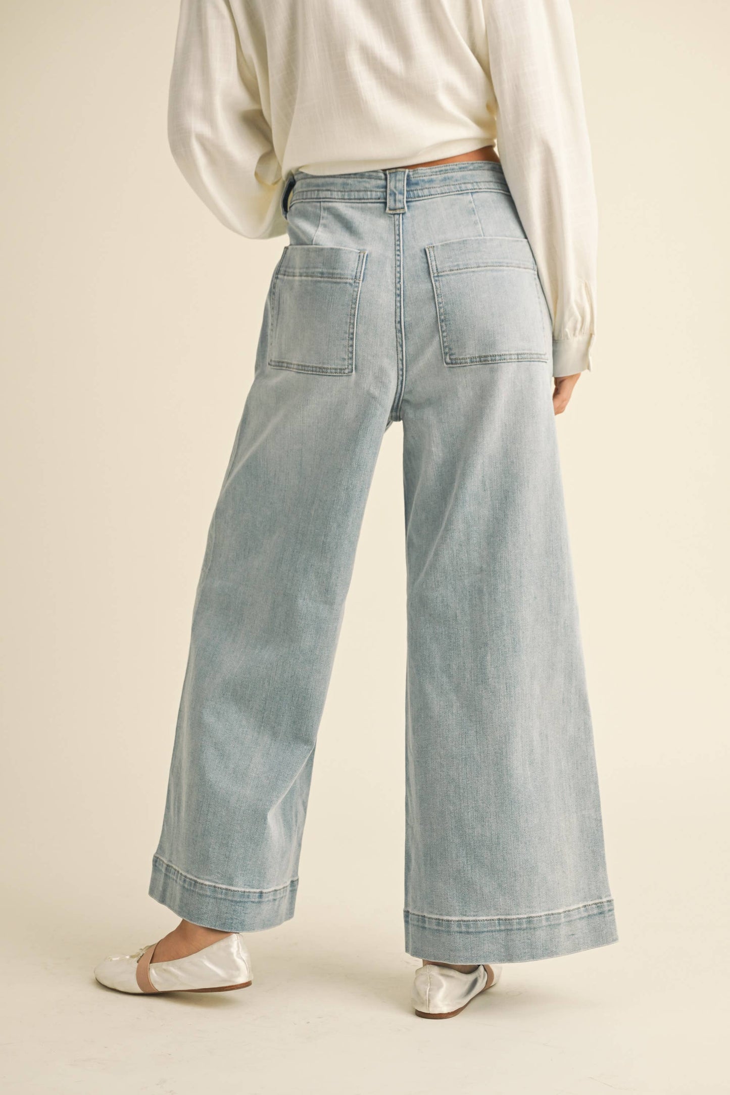 Washed Denim Tie-Front Pants