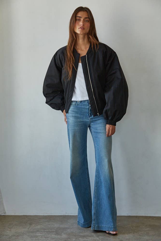 Woven Cotton Zip Up Bomber Jacket