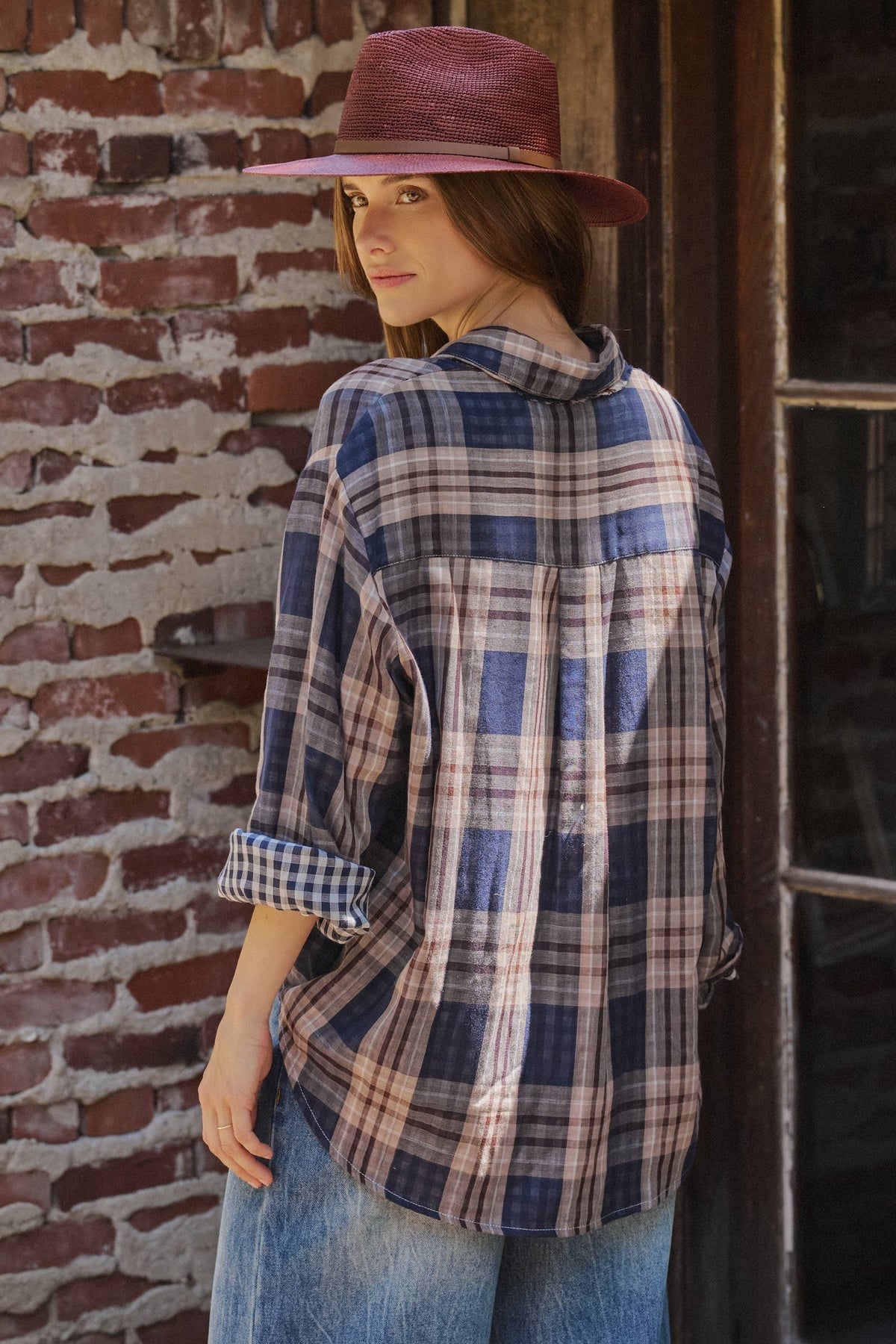 Gauze Plaid Button-Down Shirt