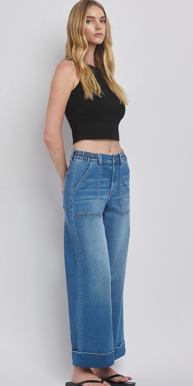 High Rise Cuffed Wide Leg Jean