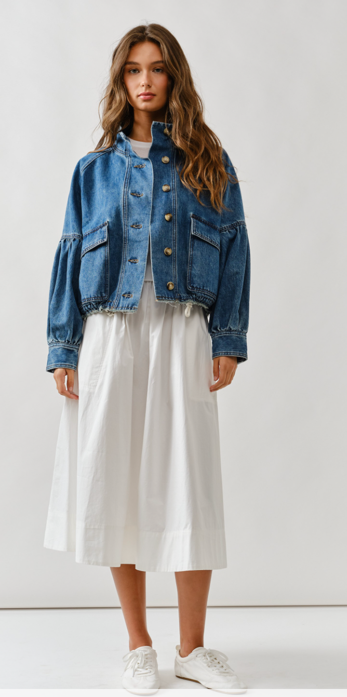 Ballon Sleeve Denim Jacket