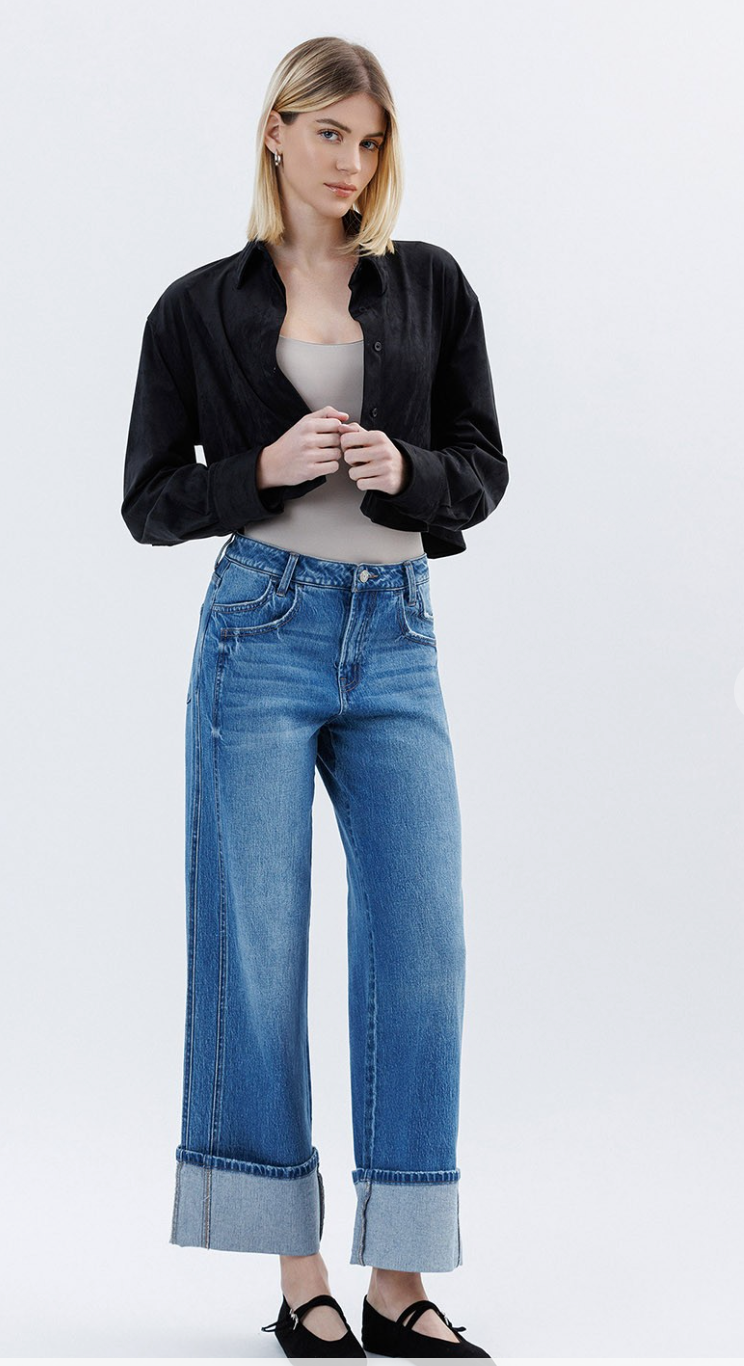 Super High Rise Cuffed Baggy Wide Jeans