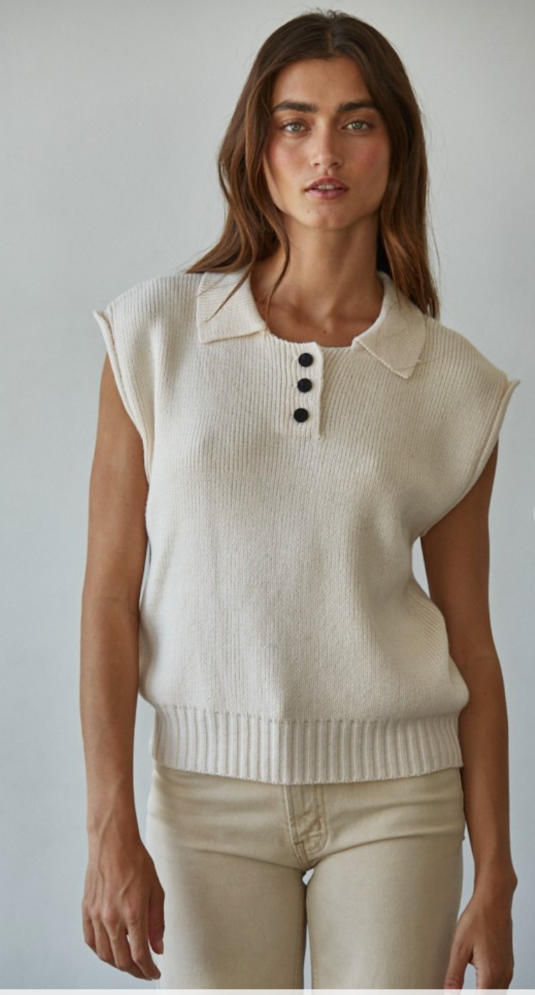 Ribbed Knit Polo Vest