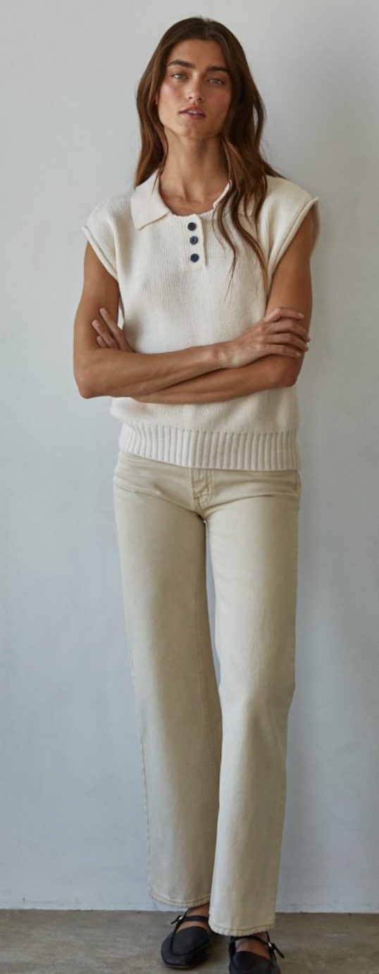 Ribbed Knit Polo Vest