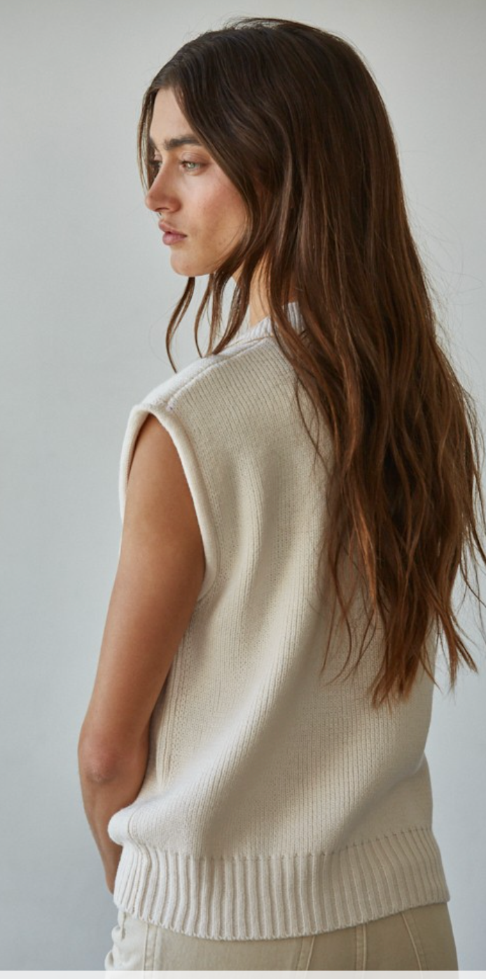 Ribbed Knit Polo Vest