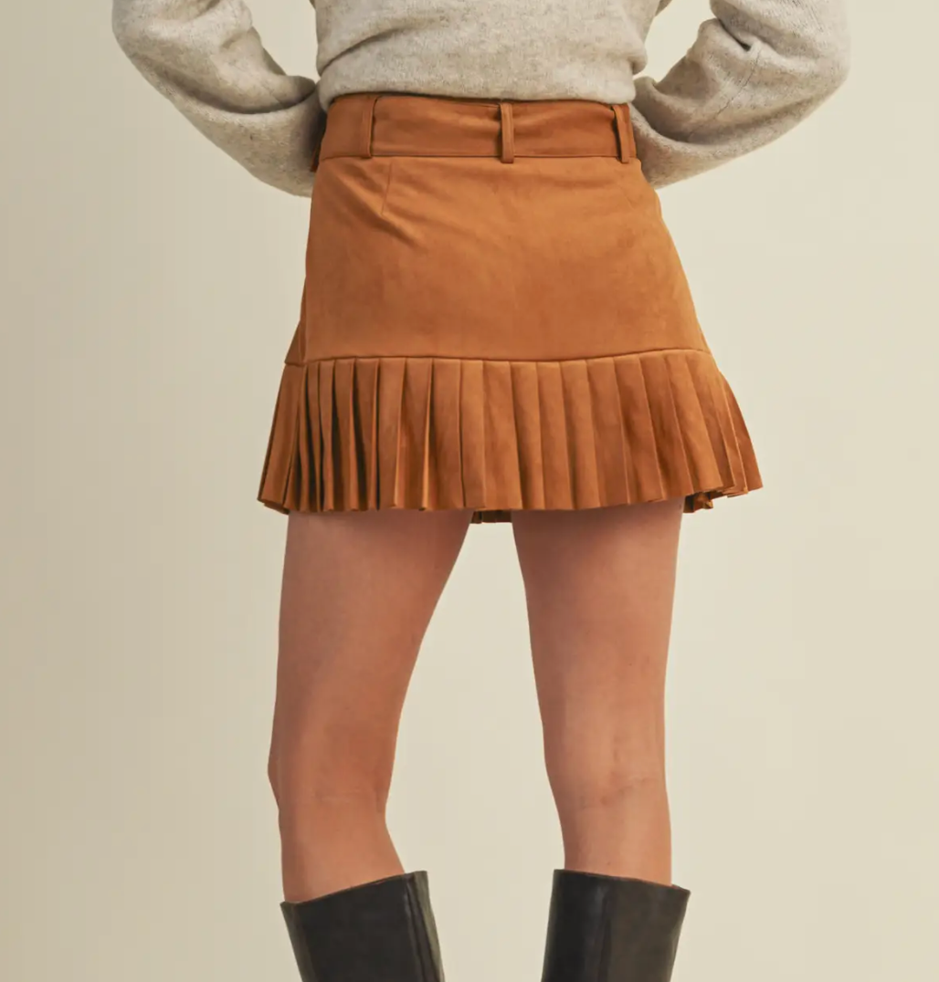 Suede Pleated Tiered Mini Skirt