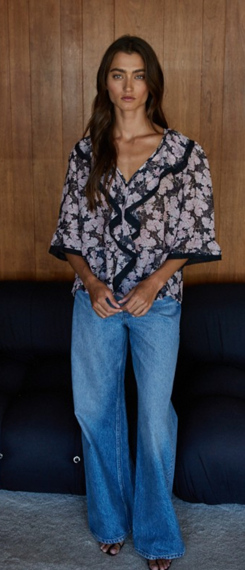 Evie Lace Trim Ruffle Top