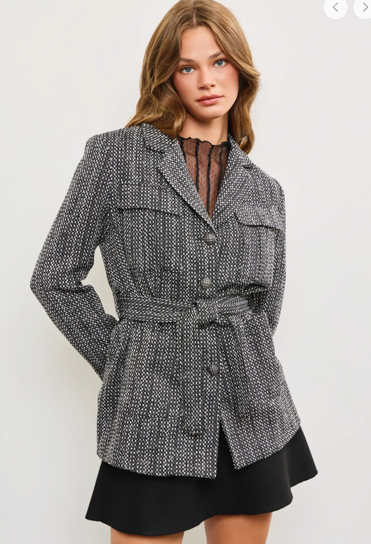 Waist Band Tweed Jacket