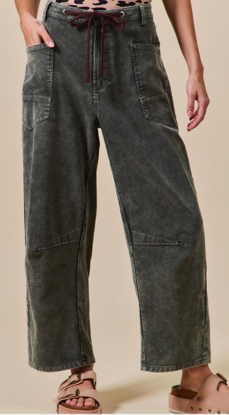 Washed Corduroy Barrel Pants