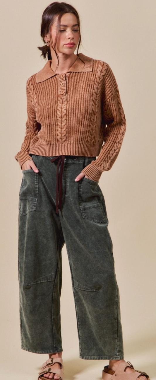 Washed Corduroy Barrel Pants