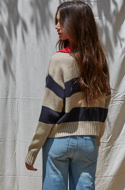 Pop Of Collar Contrast Sweater