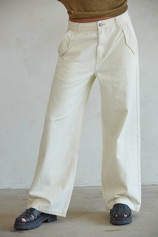 Woven Denim Straight Leg Pants