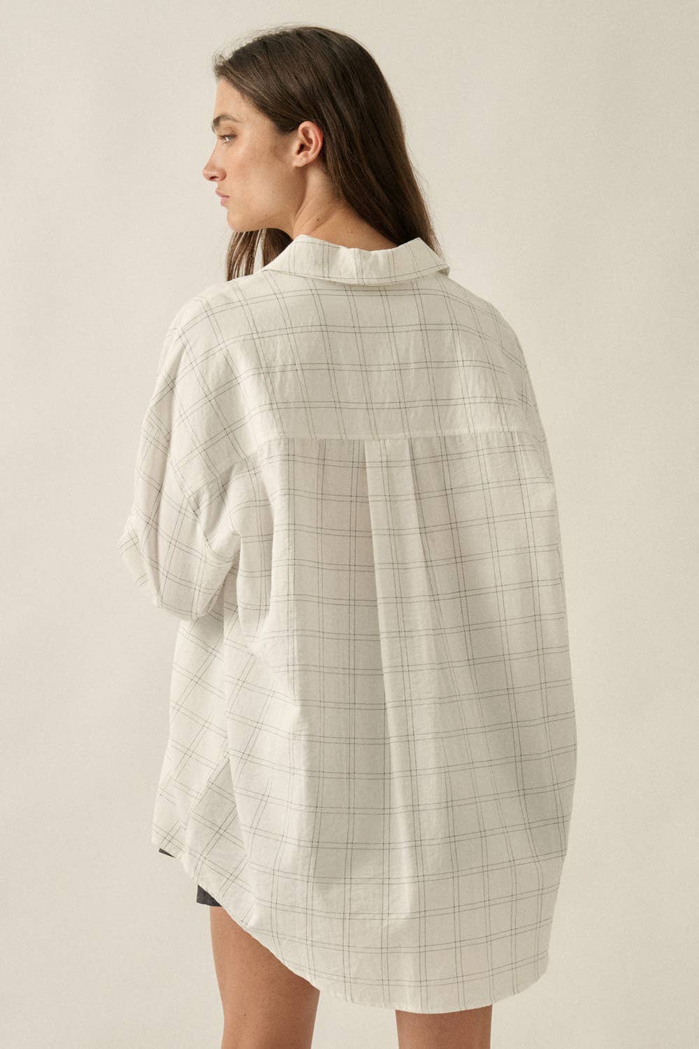 Check Plaid Oversize Long-Sleeve Button-Up Shirt