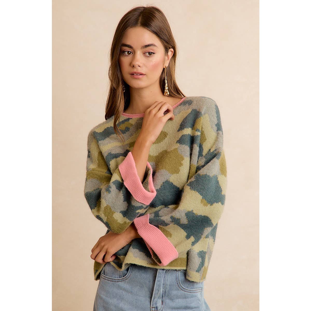 Pink Trim Camo Sweater