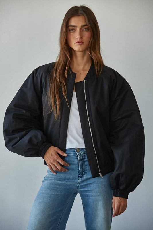 Woven Cotton Zip Up Bomber Jacket