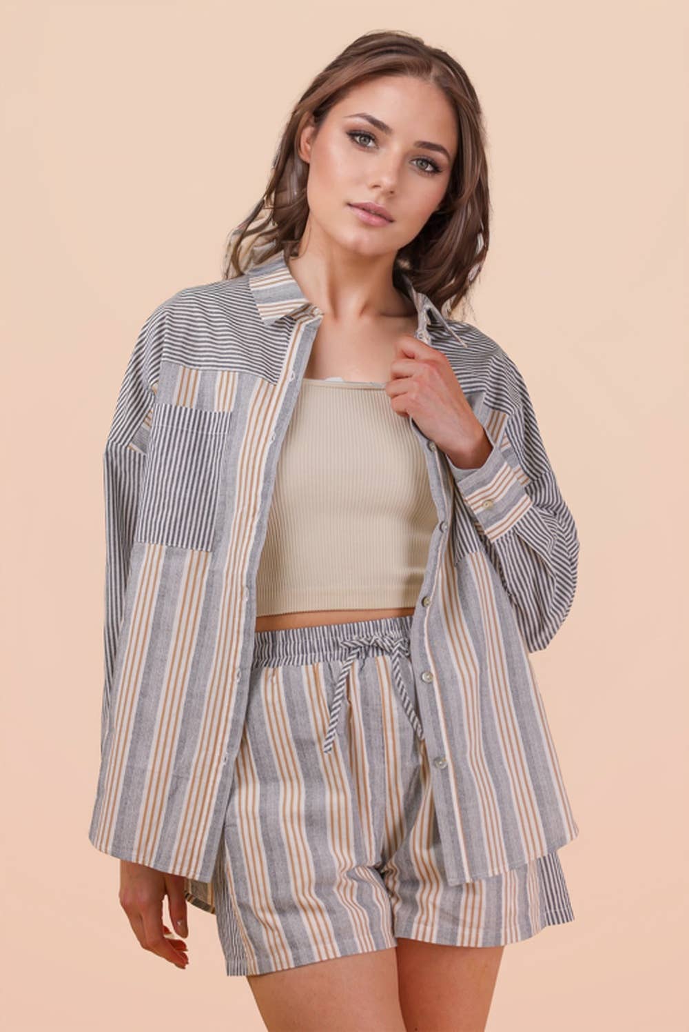 Striped Button Down Set