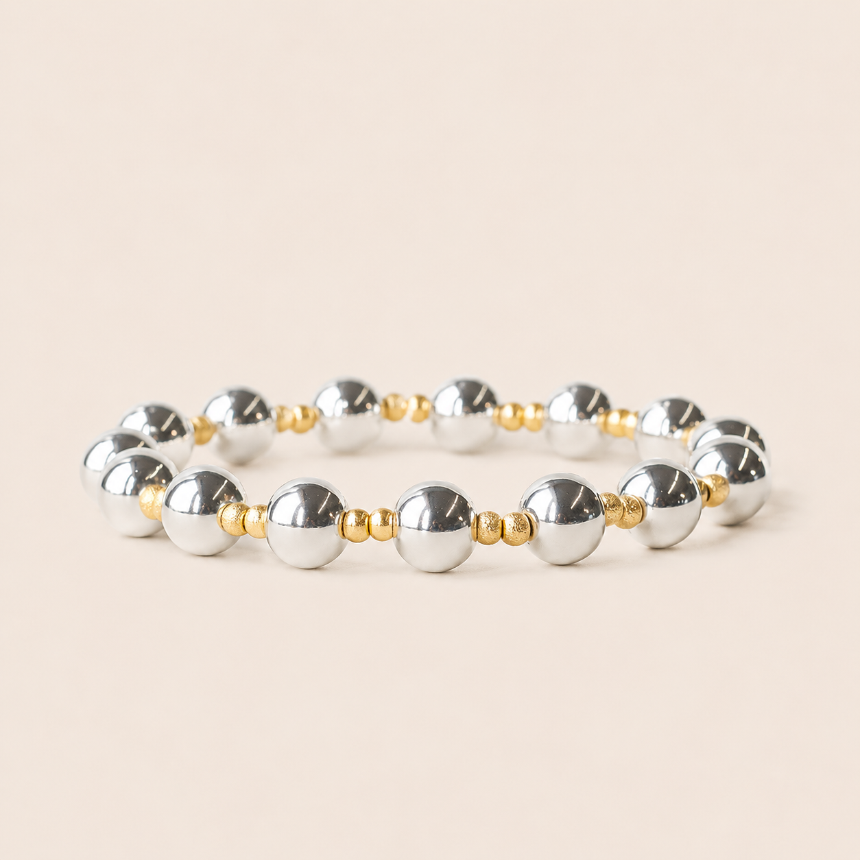 Mixed Metal Beaded Stretch Bracelet