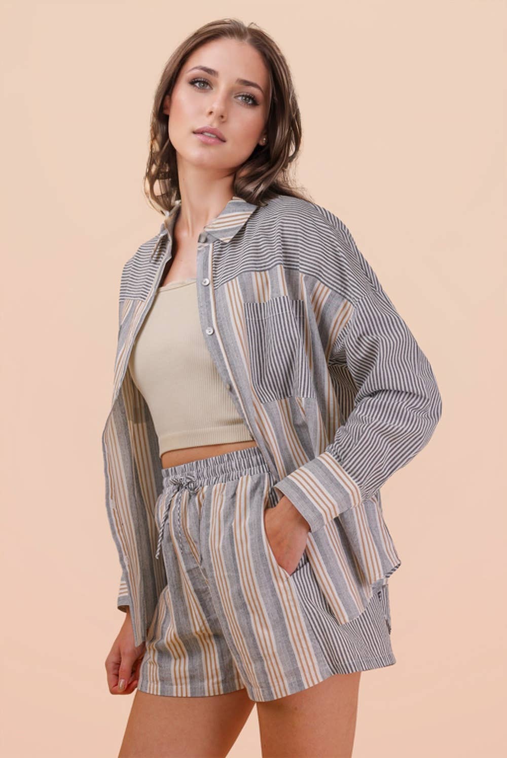 Striped Button Down Set