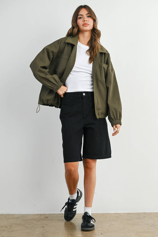 Cord Collar Zip-Front Jacket