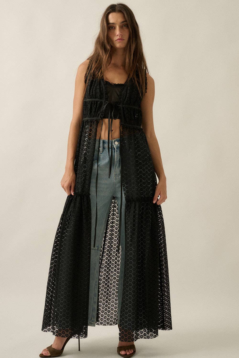 Lace Tie-Front Maxi Top