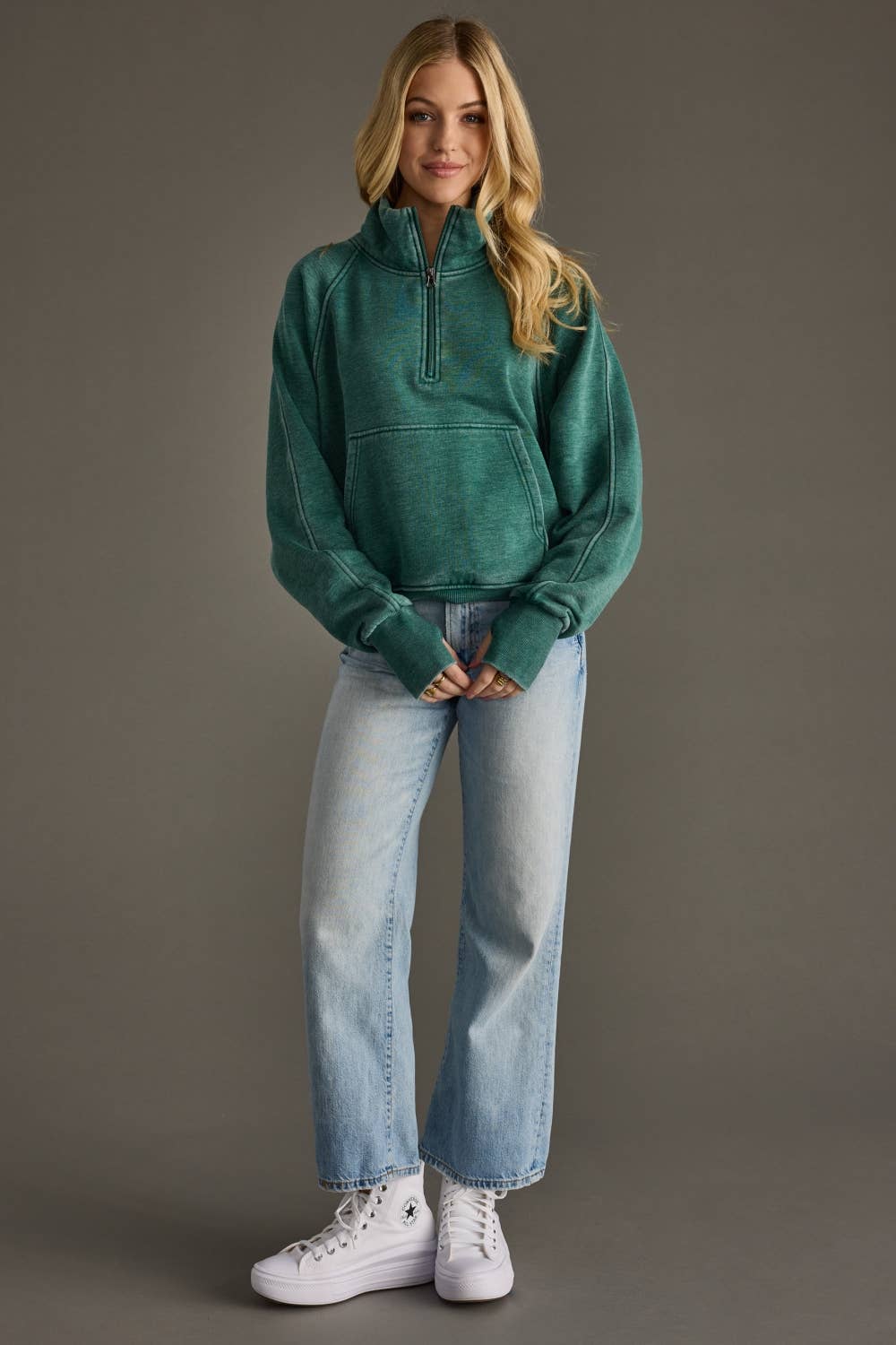 Dark Green Quarter Zip Sweatshirt