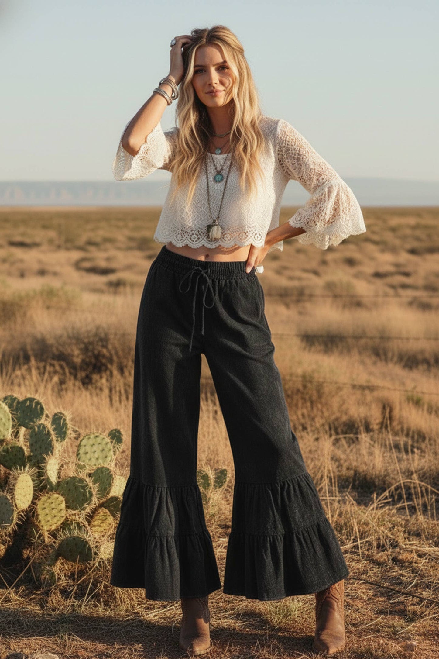 Stone Washed Ruffle Pants