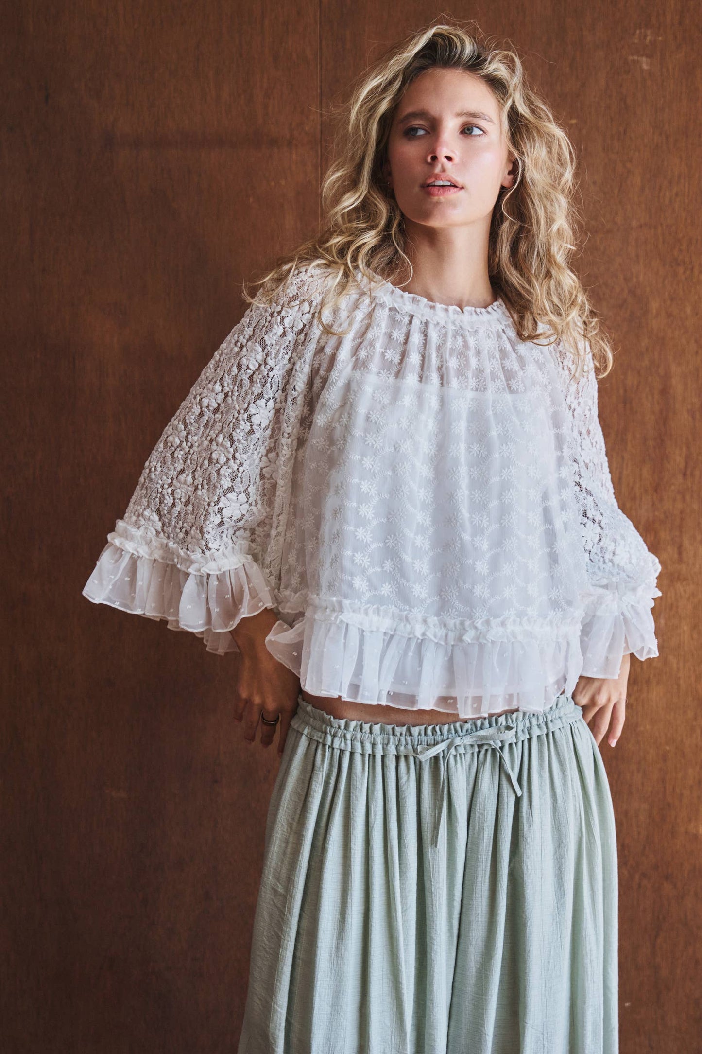 Lace Flutter Sleeve Top