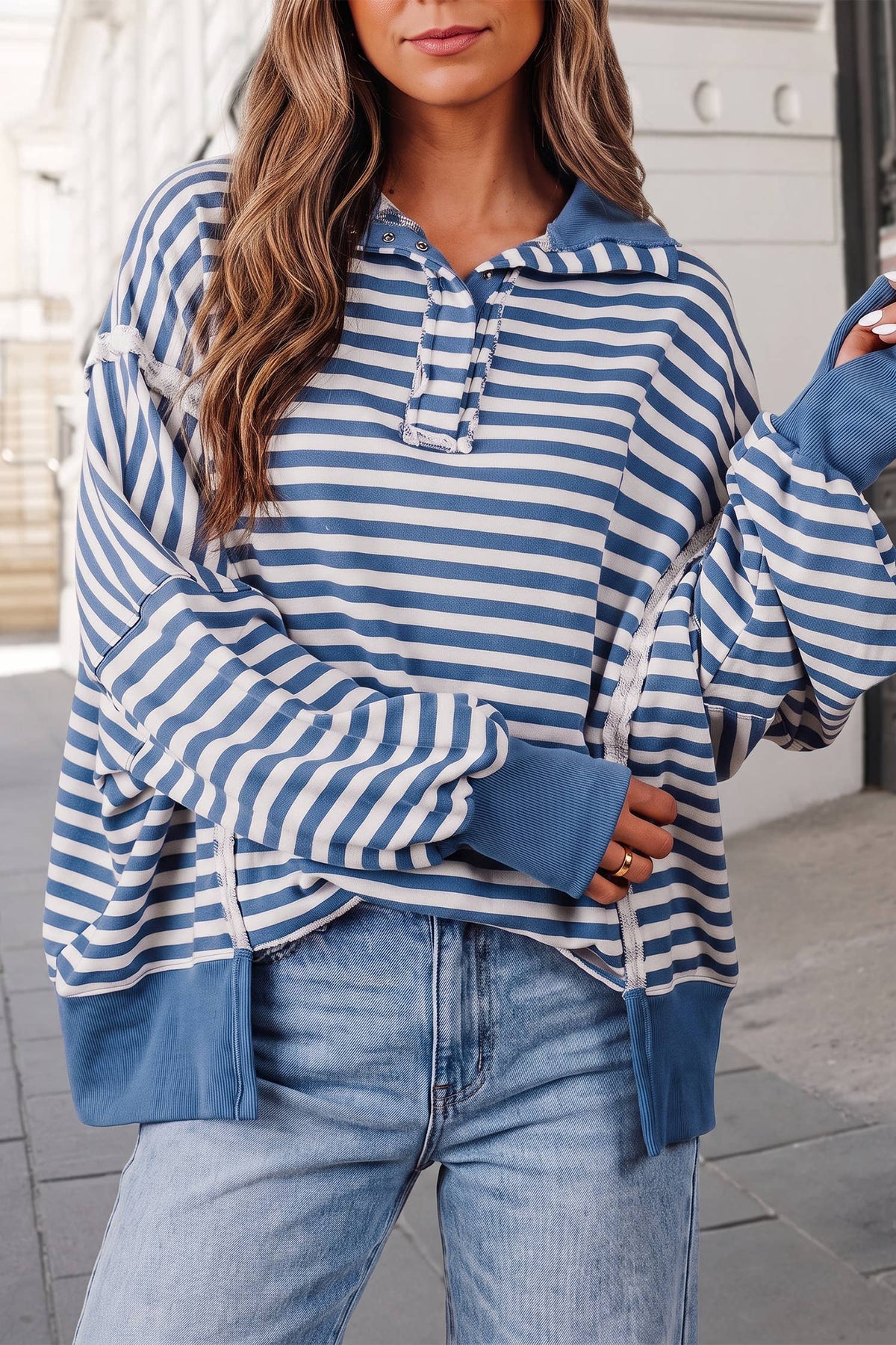 Striped Split Hem Oversized Sweatshirt