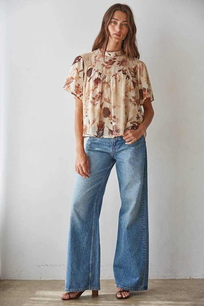 Floral Print Mock Blouse