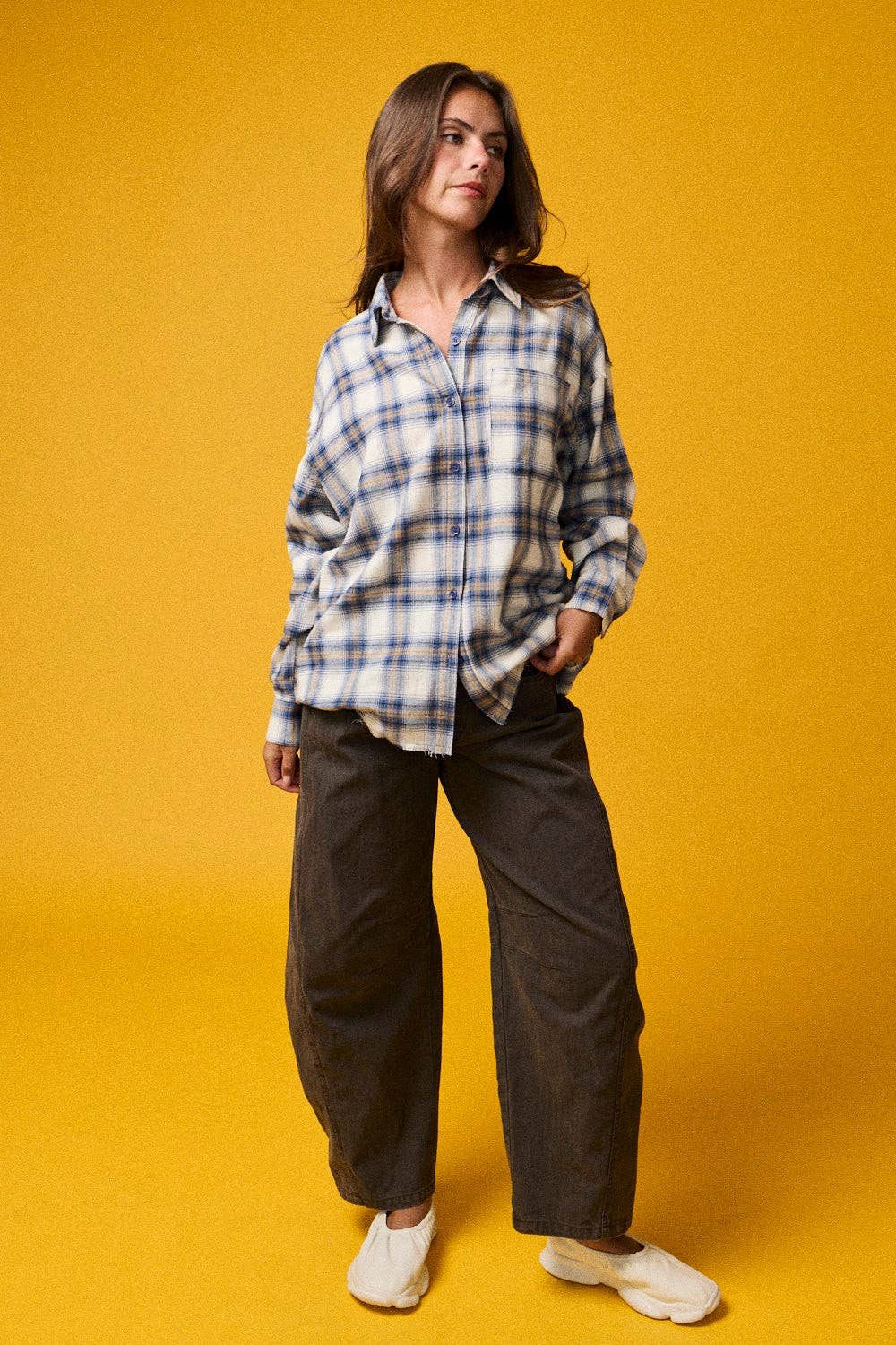 Plaid Button-Up Shirt | Raw Edge Details