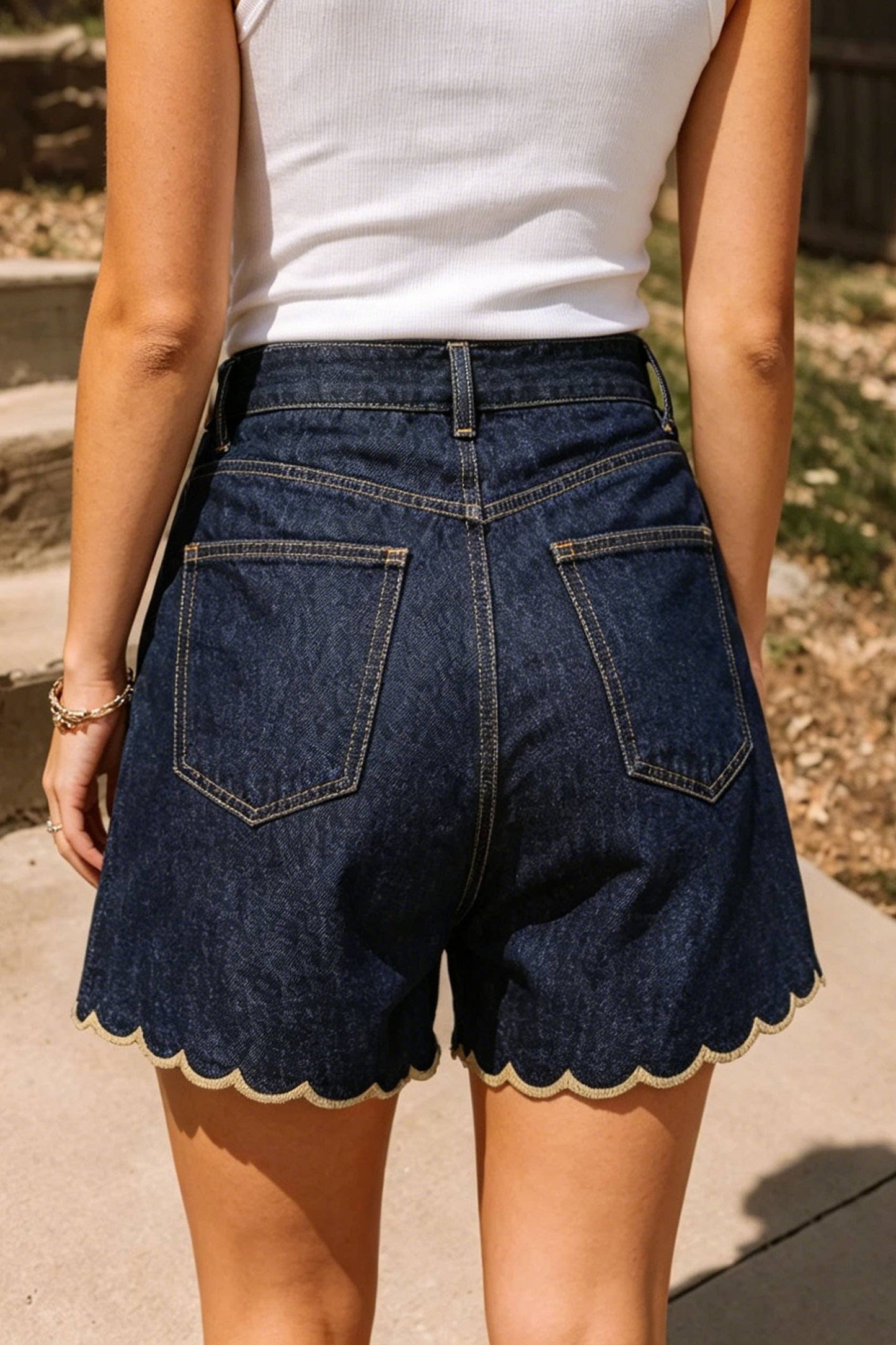 Scalloped Edge Denim Shorts
