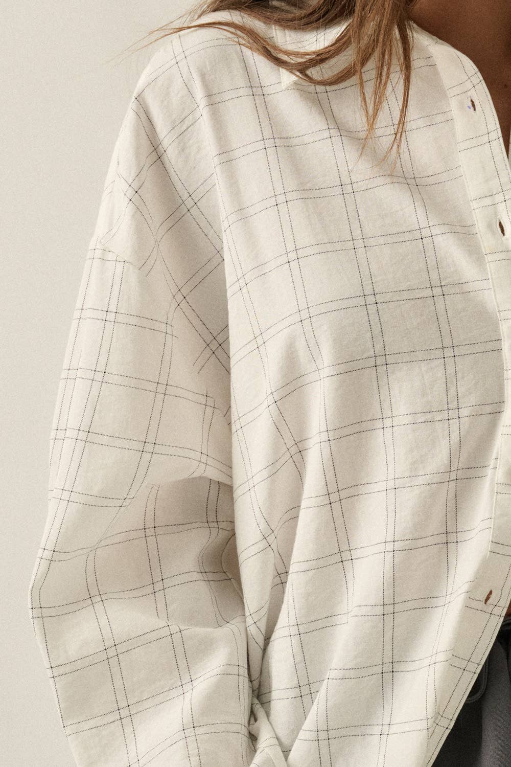Check Plaid Oversize Long-Sleeve Button-Up Shirt