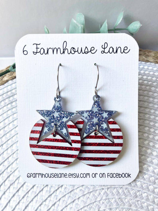 Patriotic Stars Dangle Earrings