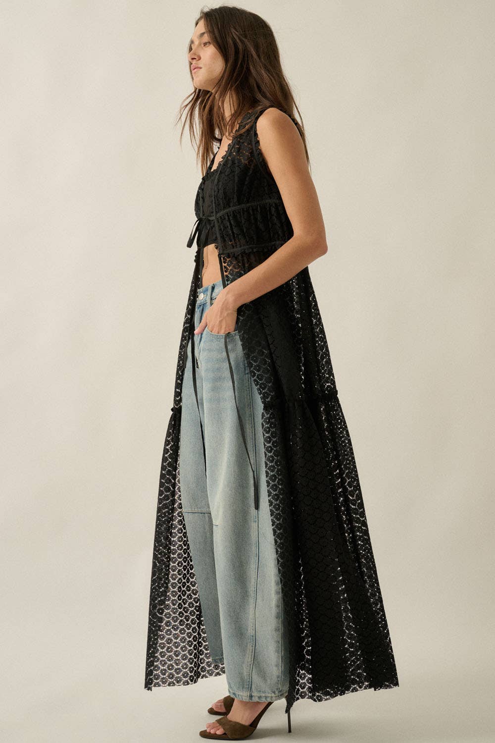 Lace Tie-Front Maxi Top