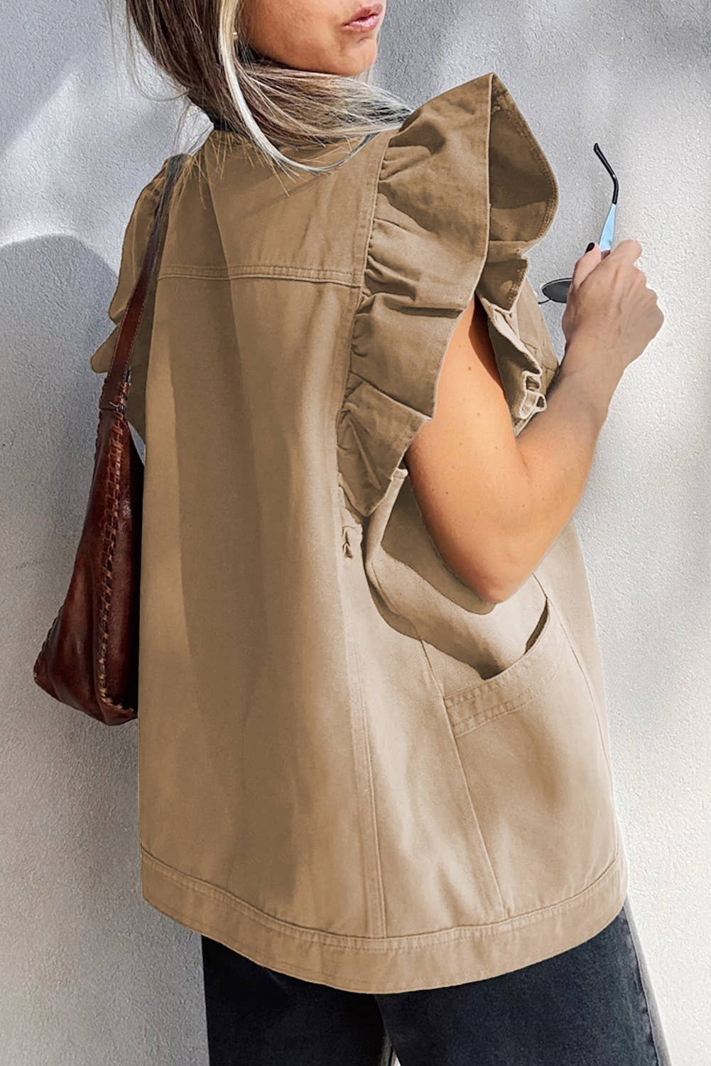 Ruffled Collar Button Down Vest