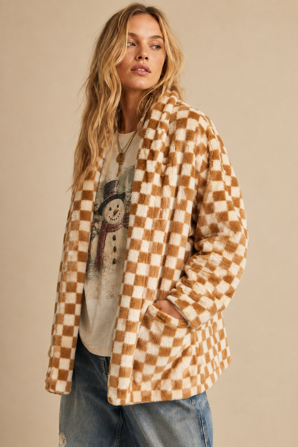 Checkmate Faux Fur Jacket