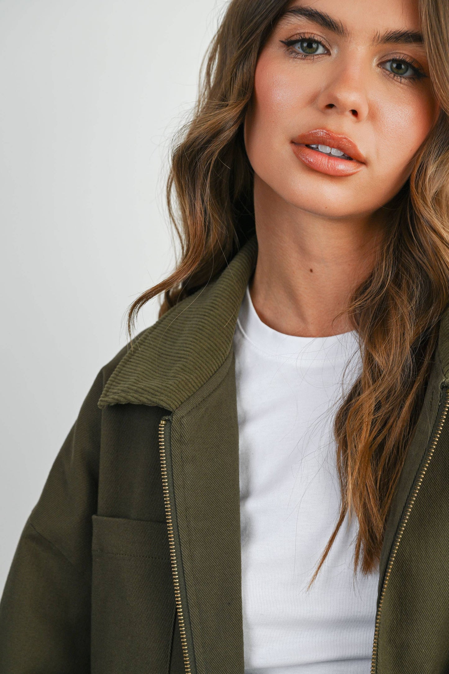 Cord Collar Zip-Front Jacket