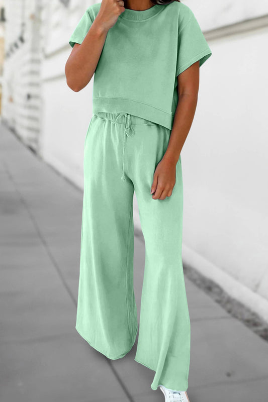 Soft Color Wide Leg Pants Set