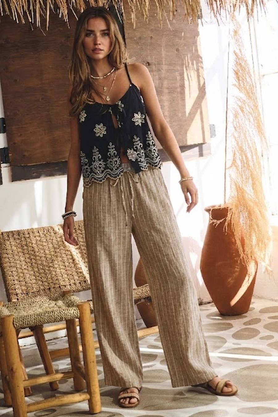 Pinstripe Linen Blend Pants