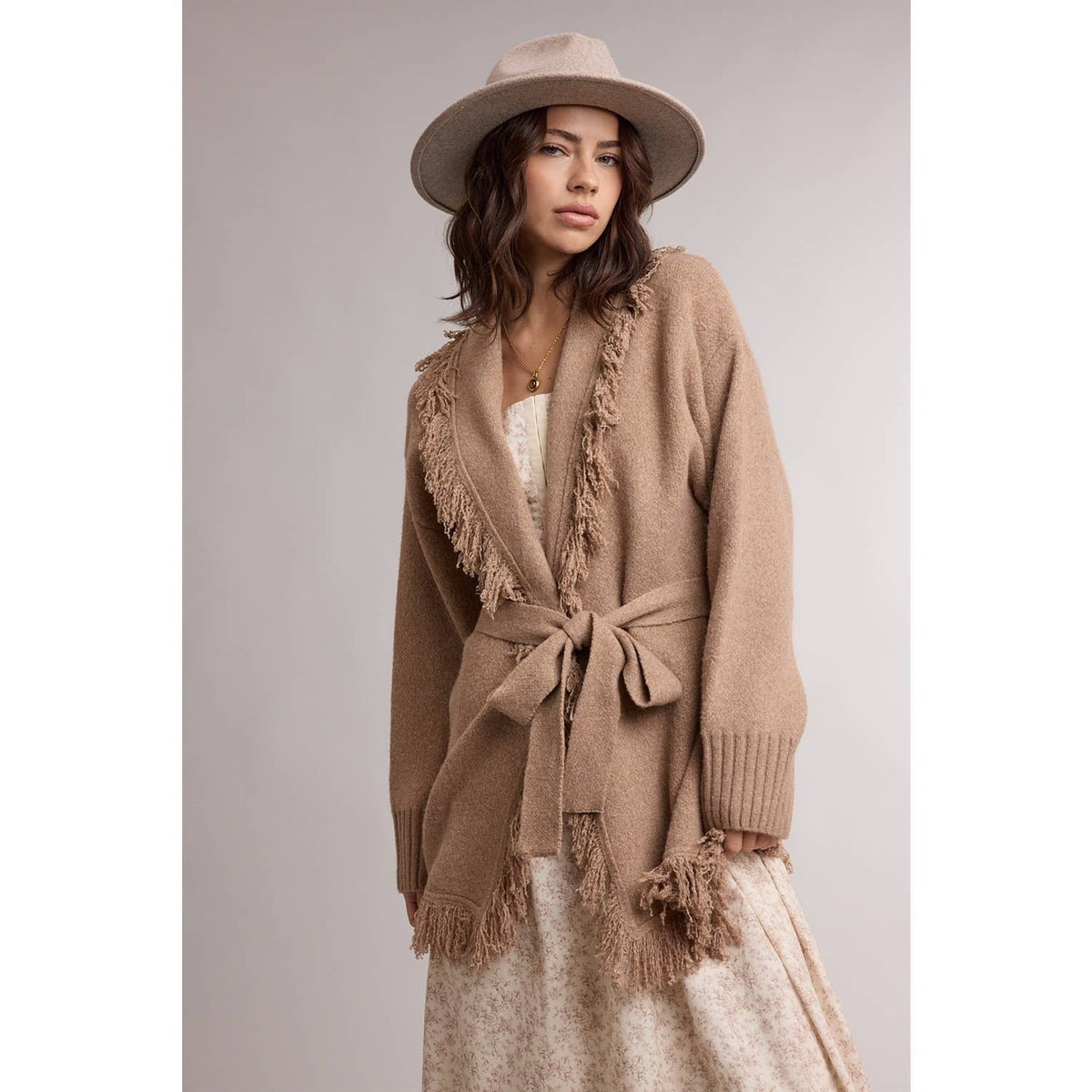 Belted Fringe Cardigan