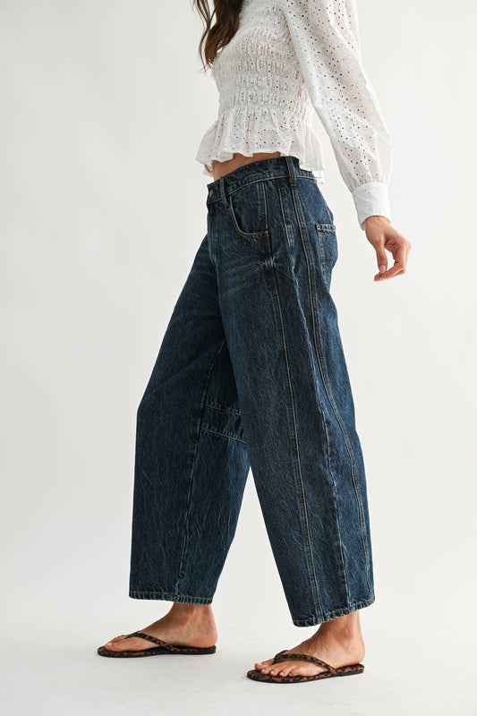 Wide-Leg Dark Wash Denim Jeans