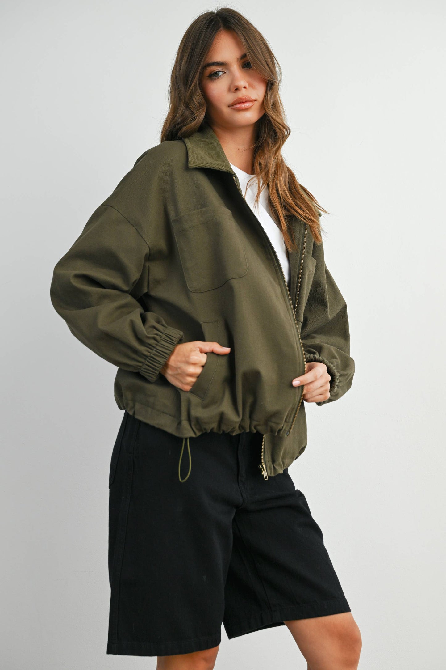 Cord Collar Zip-Front Jacket