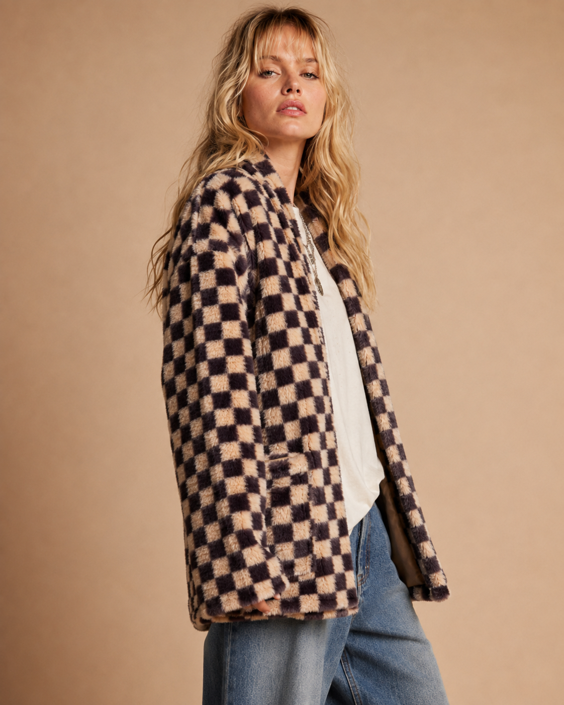 Checkmate Faux Fur Jacket