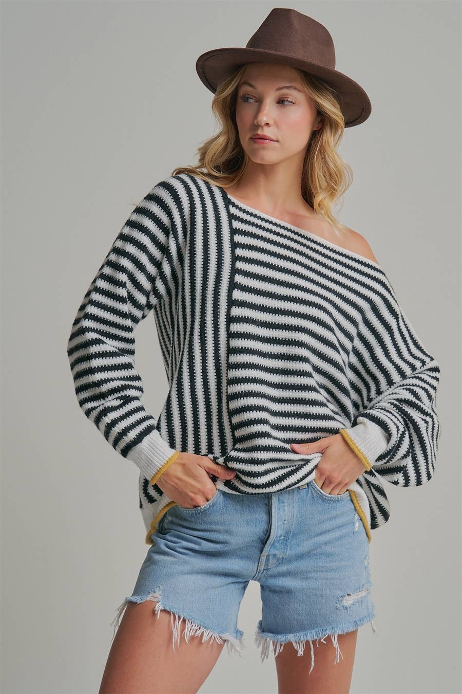 Oversized Striped Off-Shoulder Sweater