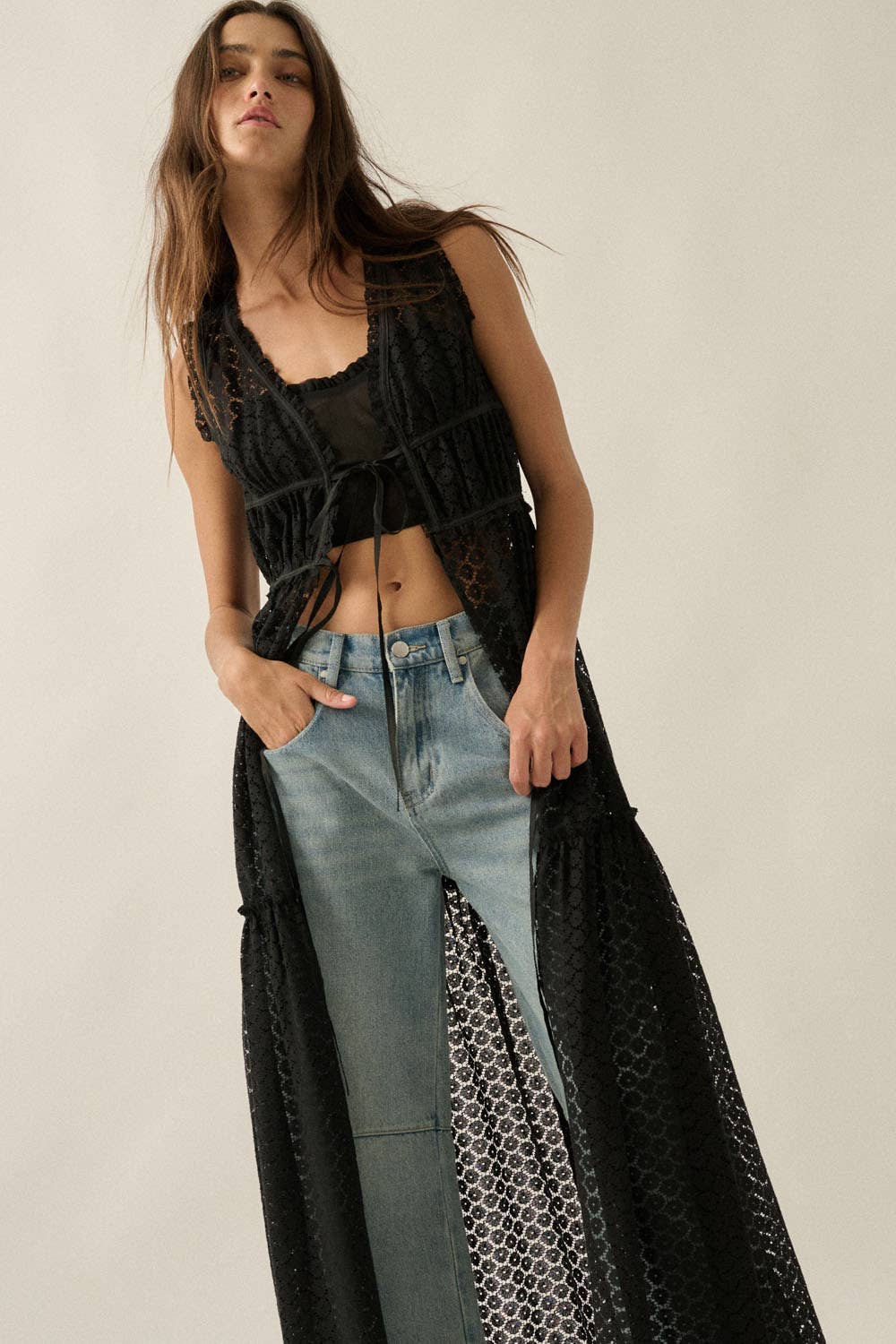 Lace Tie-Front Maxi Top