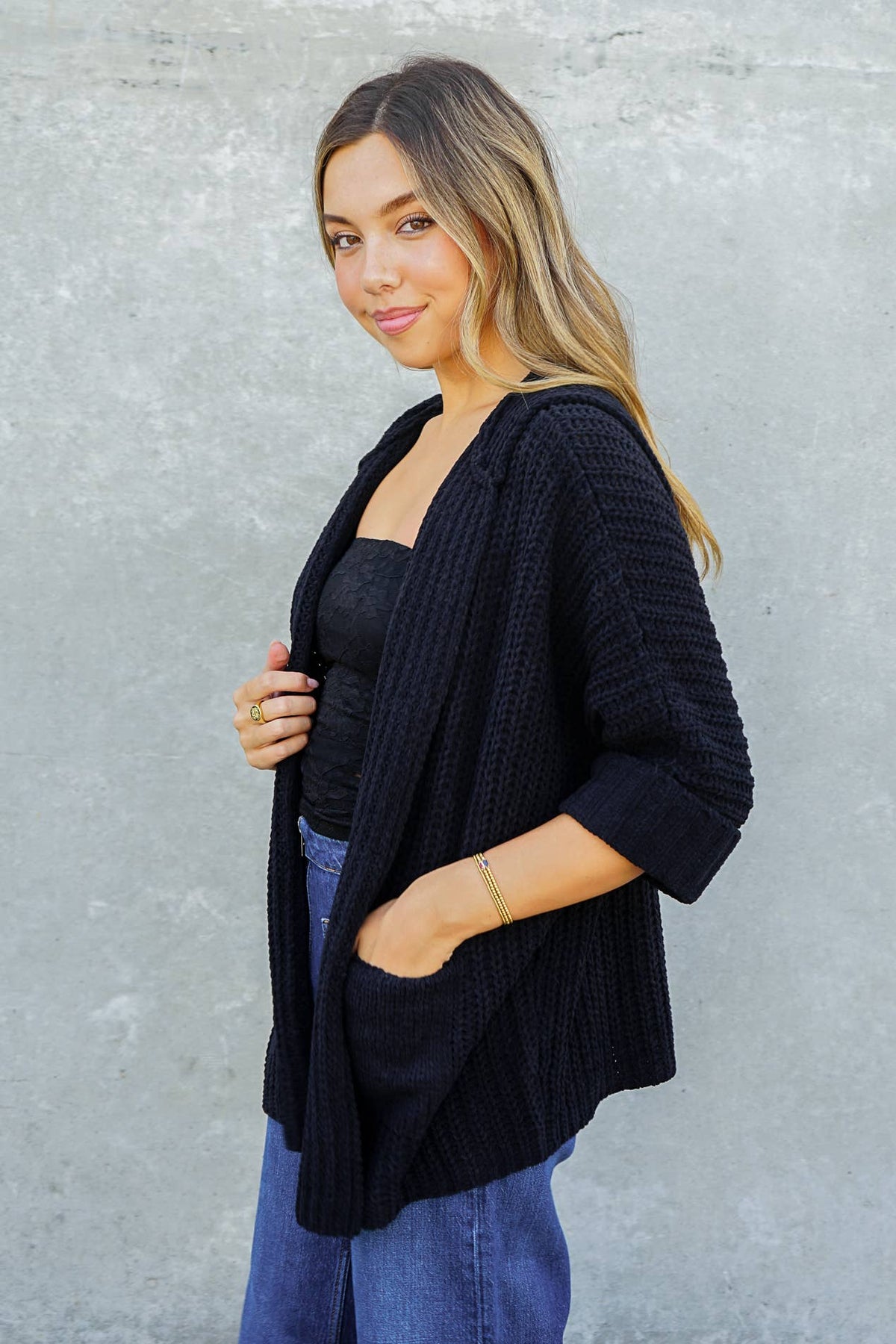 Chunky Knit Hooded Cardigan