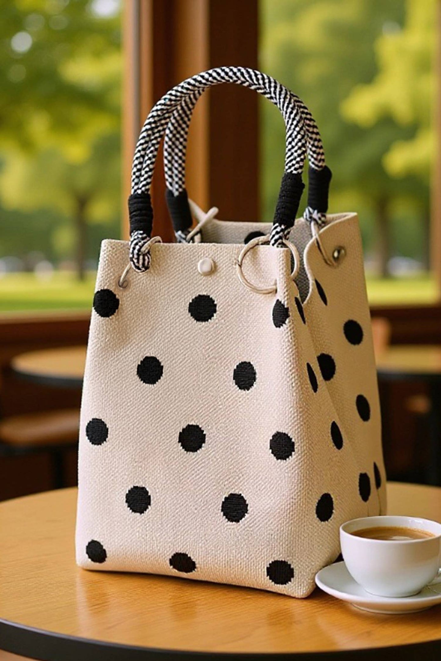 Polka Dot Rope Handle Tote Bag