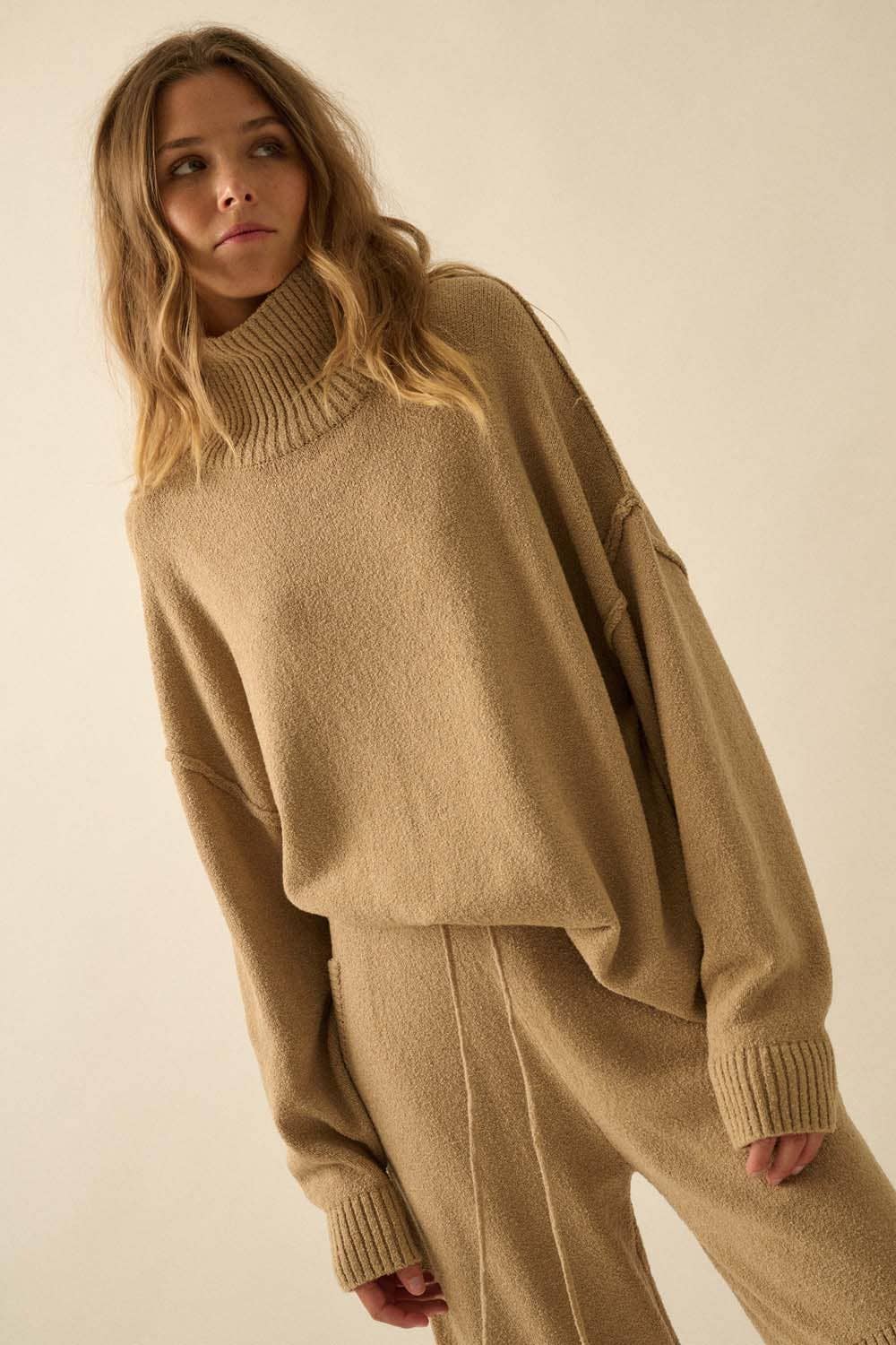 Textured Knit Mock-Neck Sweater